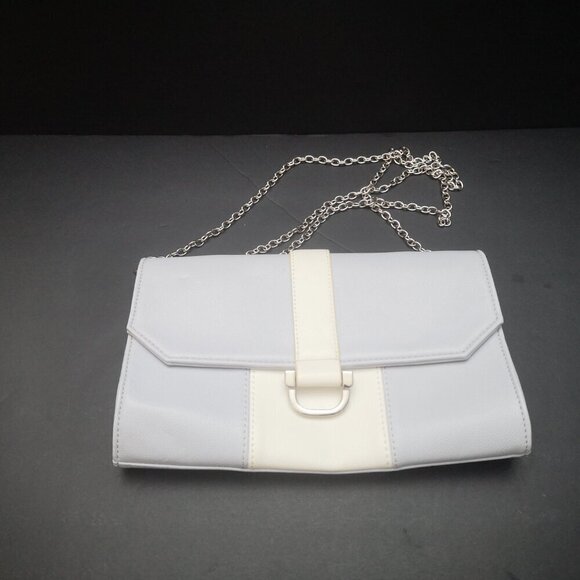 Ricki's Handbags - Ricki's Grey & White Faux Leather Clutch or Shoulder Bag w/ Magnetic Closure
